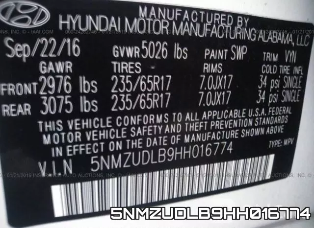 5NMZUDLB9HH016774 фото 10