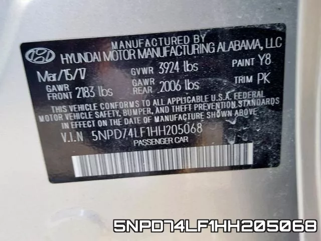 5NPD74LF1HH205068 фото 2