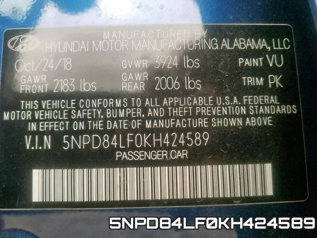 5NPD84LF0KH424589 фото 2