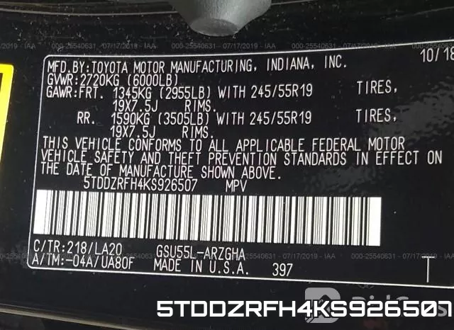 5TDDZRFH4KS926507 фото 10