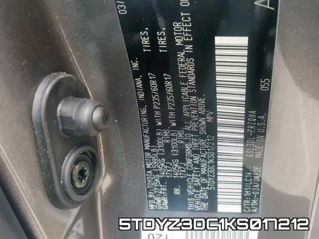 5TDYZ3DC1KS017212 фото 2
