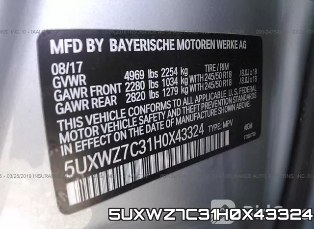 5UXWZ7C31H0X43324 фото 10