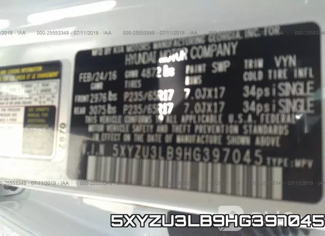 5XYZU3LB9HG397045 фото 10