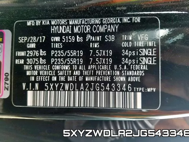 5XYZWDLA2JG543346 фото 2