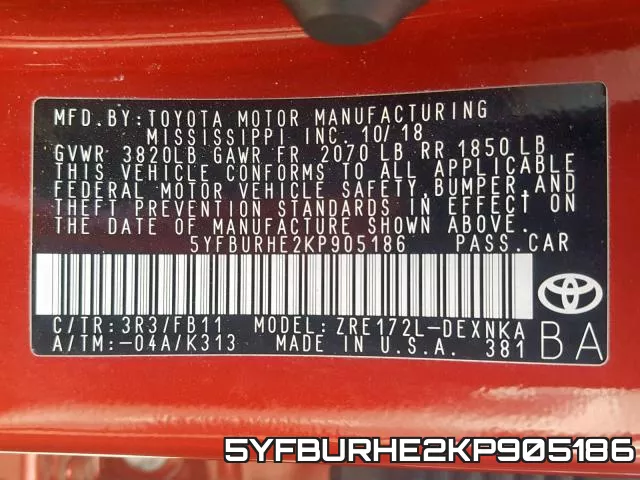 5YFBURHE2KP905186 фото 2