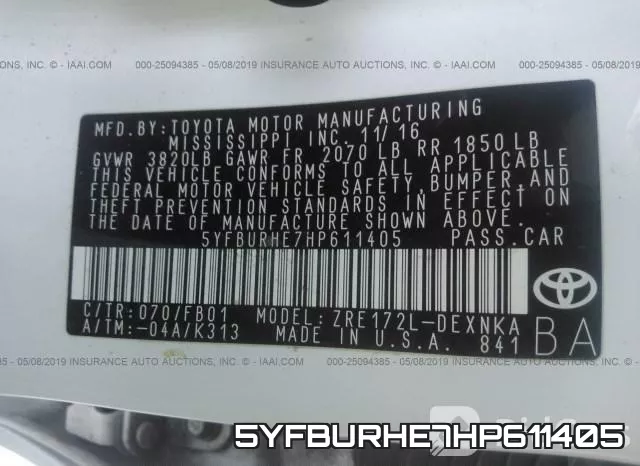5YFBURHE7HP611405 фото 10