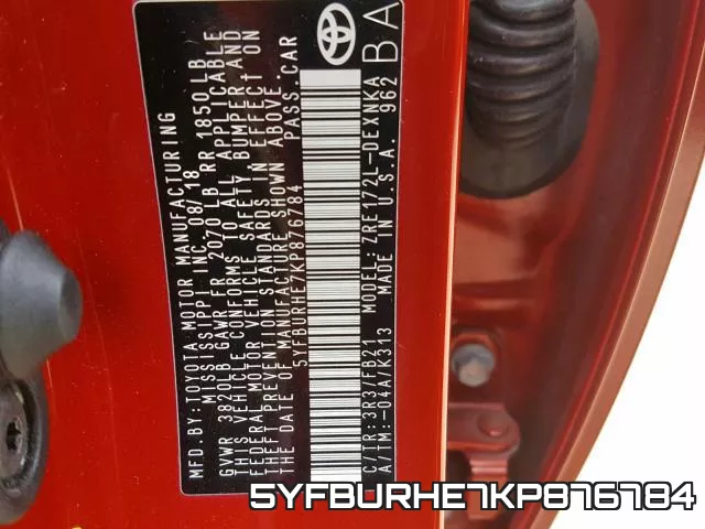 5YFBURHE7KP876784 фото 2