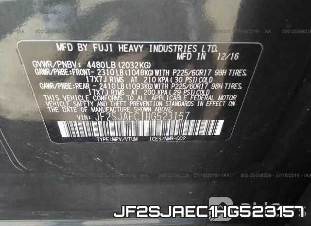 JF2SJAEC1HG523157 фото 10
