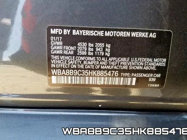 WBA8B9C35HK885476 фото 2