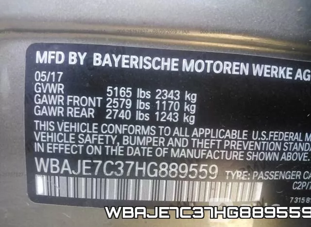 WBAJE7C37HG889559 фото 10