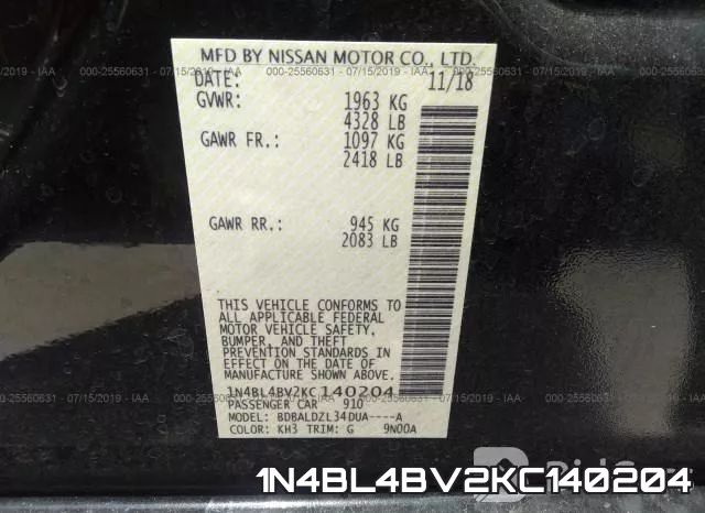 1N4BL4BV2KC140204 фото 10