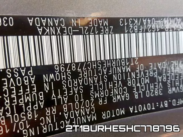 2T1BURHE5HC778796 фото 2