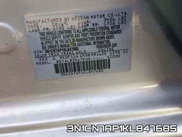 3N1CN7AP1KL847685 фото 2