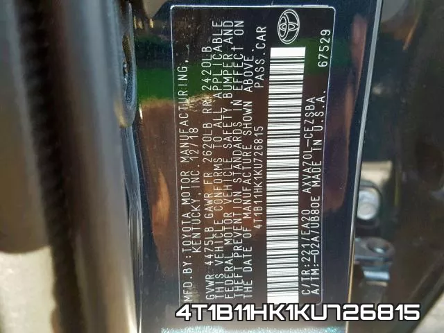 4T1B11HK1KU726815 фото 2
