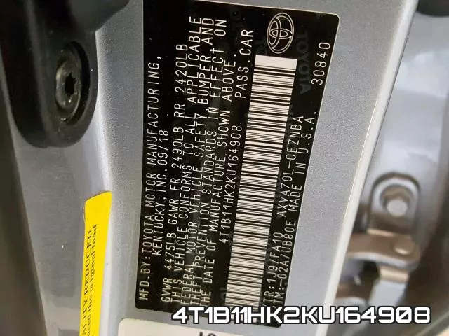 4T1B11HK2KU164908 фото 2