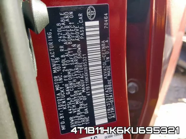 4T1B11HK6KU695321 фото 2