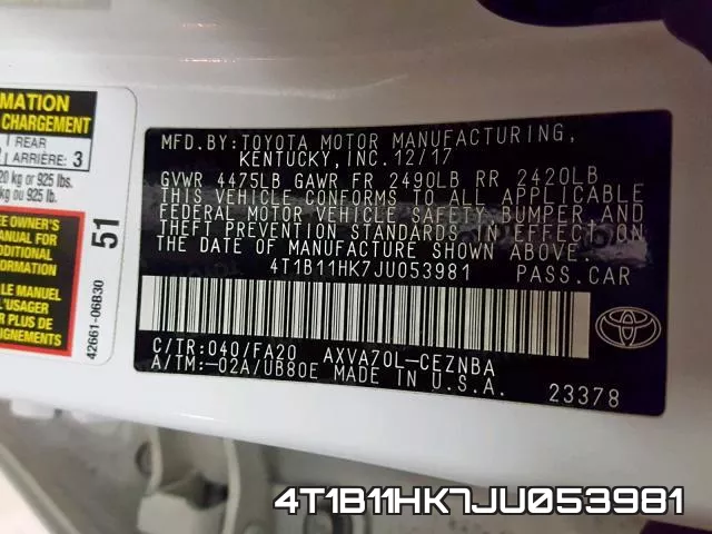 4T1B11HK7JU053981 фото 2