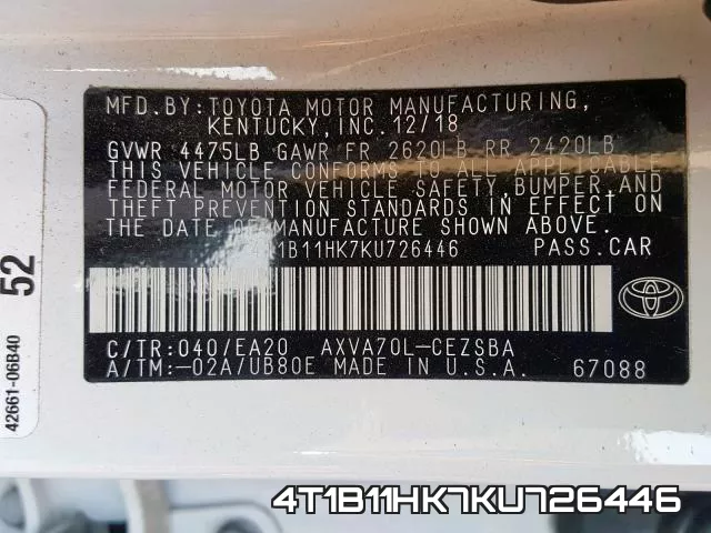 4T1B11HK7KU726446 фото 2