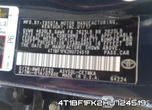 4T1BF1FK2HU724519 фото 10