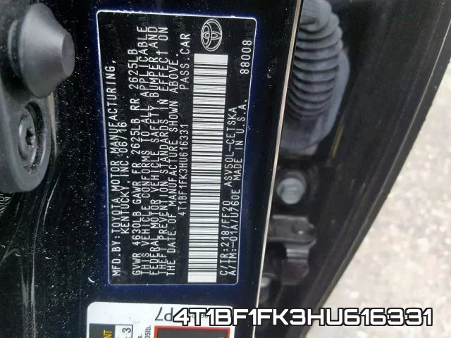 4T1BF1FK3HU616331 фото 2