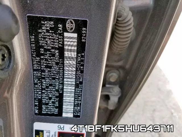 4T1BF1FK5HU643711 фото 2
