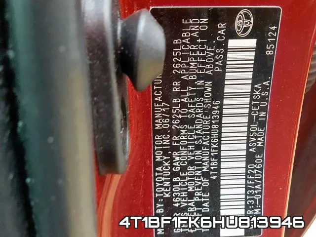 4T1BF1FK6HU813946 фото 2