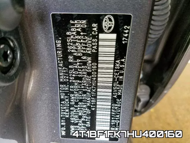 4T1BF1FK7HU400160 фото 2