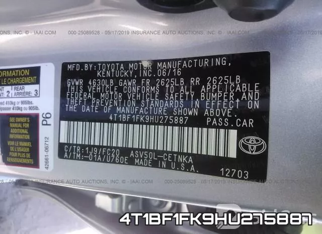 4T1BF1FK9HU275887 фото 9