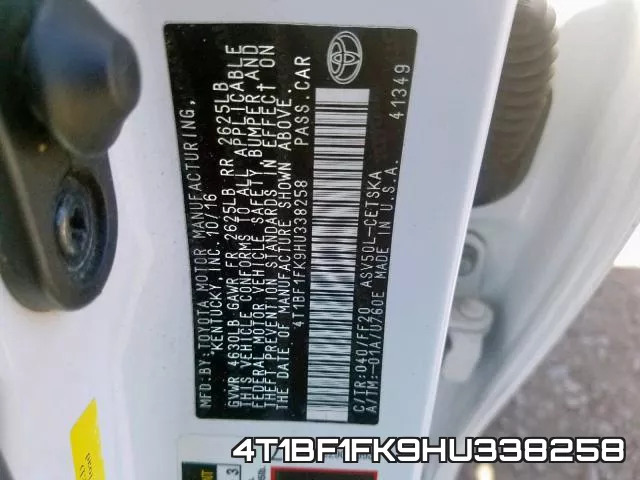 4T1BF1FK9HU338258 фото 2