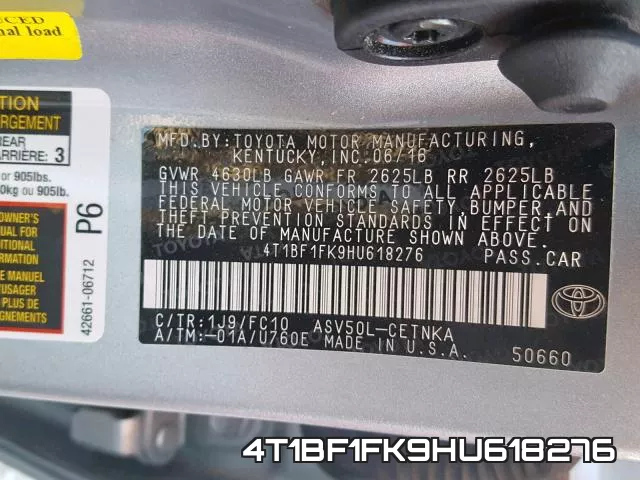 4T1BF1FK9HU618276 фото 2