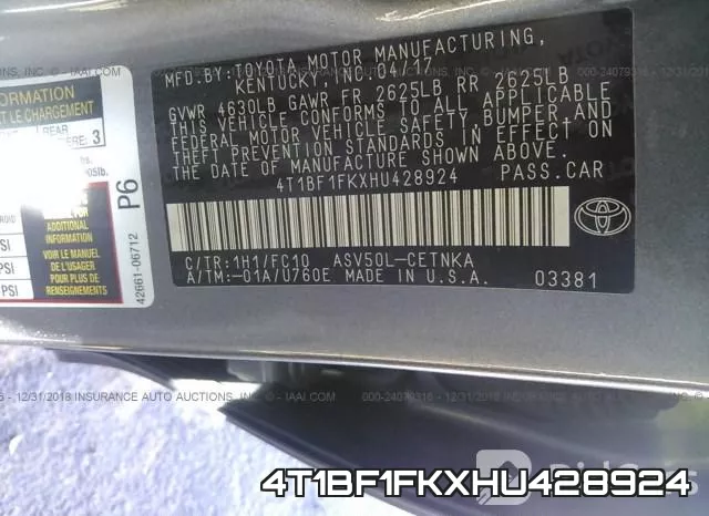 4T1BF1FKXHU428924 фото 10