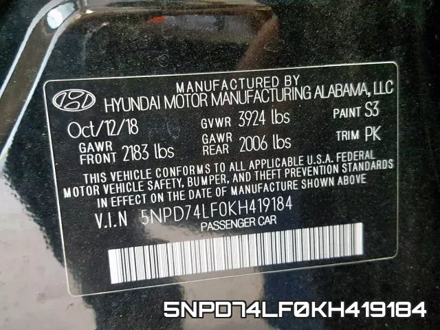 5NPD74LF0KH419184 фото 2
