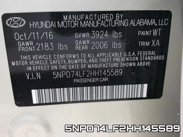 5NPD74LF2HH145589 фото 2
