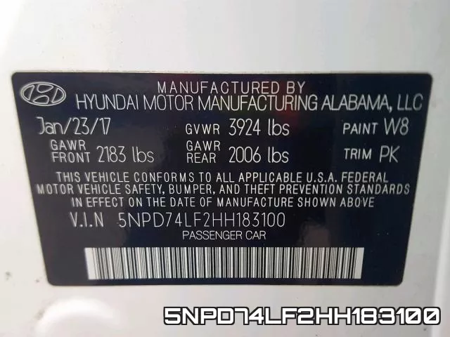 5NPD74LF2HH183100 фото 2