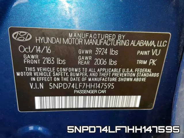 5NPD74LF7HH147595 фото 2