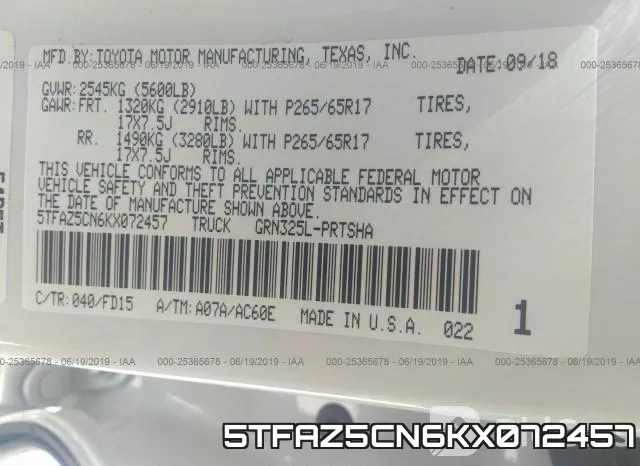 5TFAZ5CN6KX072457 фото 10