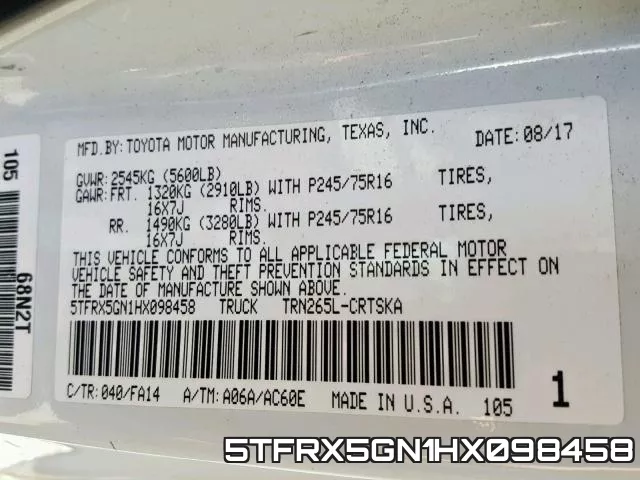 5TFRX5GN1HX098458 фото 2