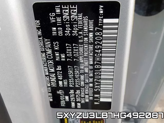 5XYZU3LB7HG492087 фото 2