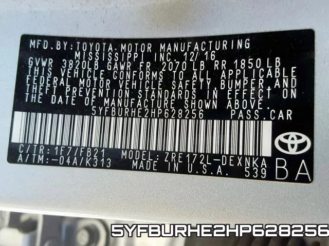 5YFBURHE2HP628256 фото 2