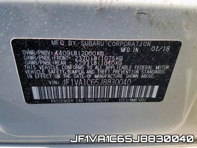 JF1VA1C65J8830040 фото 2