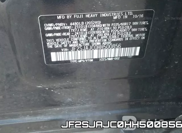 JF2SJAJC0HH500856 фото 10