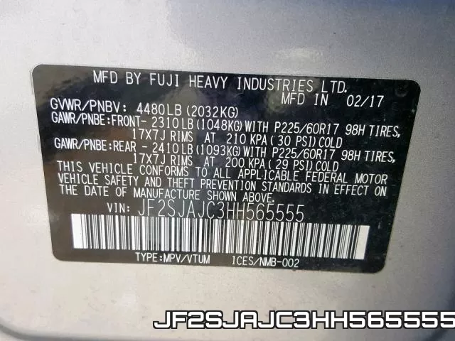JF2SJAJC3HH565555 фото 2