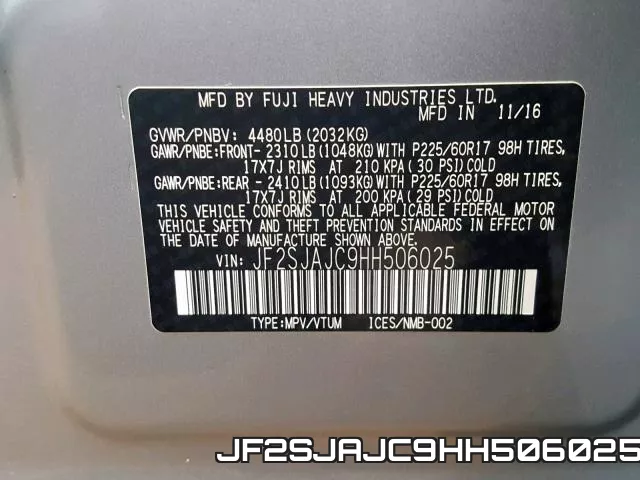 JF2SJAJC9HH506025 фото 2