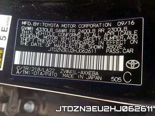 JTDZN3EU2HJ062611 фото 2