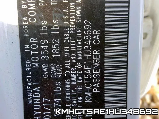 KMHCT5AE1HU348692 фото 2