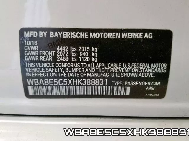 WBA8E5C5XHK388831 фото 2