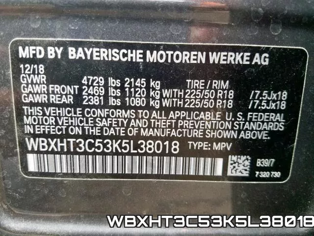 WBXHT3C53K5L38018 фото 2
