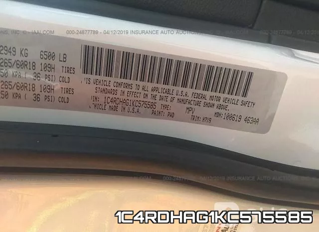 1C4RDHAG1KC575585 фото 10