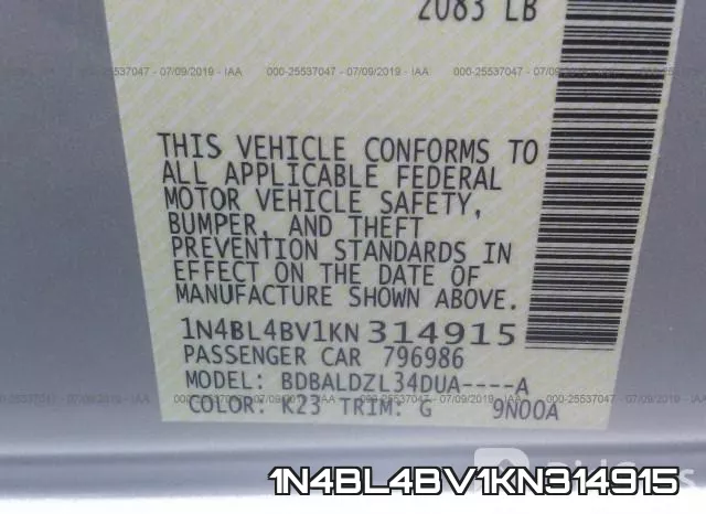 1N4BL4BV1KN314915 фото 10