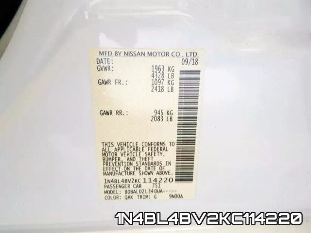 1N4BL4BV2KC114220 фото 2